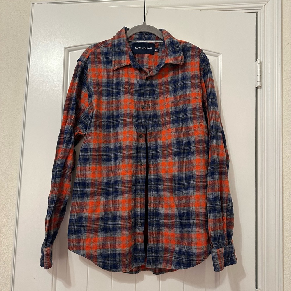 Calvin Klein Jeans Plaid Button-Down Shirt - Blue and Orange